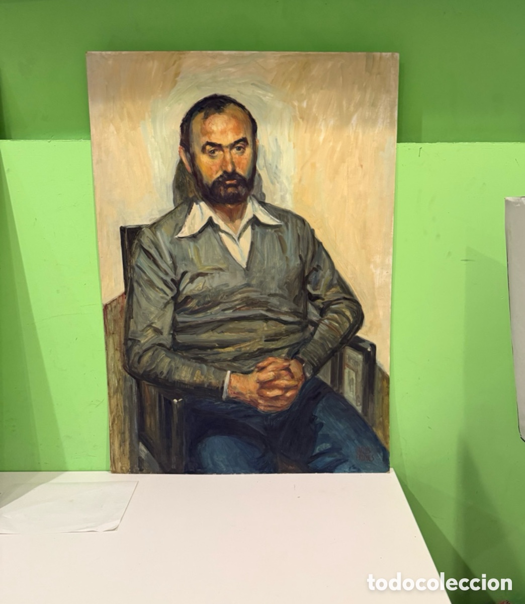 Arte: Carles Prun&eacute;s (1937-2017) Autorretrato sentado &ndash; &Oacute;leo sobre t&aacute;blex (100 x 70 cm). Firmado