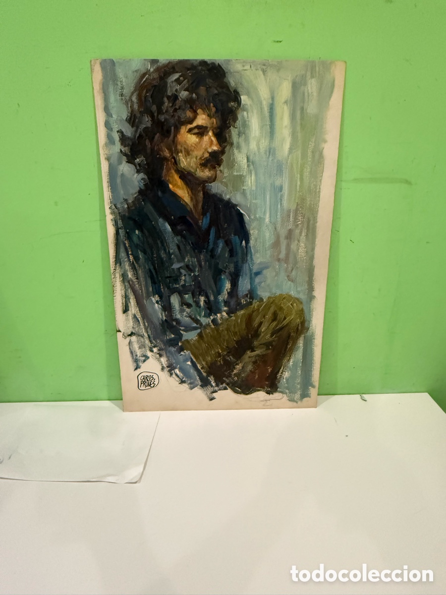 Art: Carles Prun&eacute;s (1937-2017) Retrato masculino de perfil firmado &ndash; &Oacute;leo sobre t&aacute;blex (73 x 60 cm)