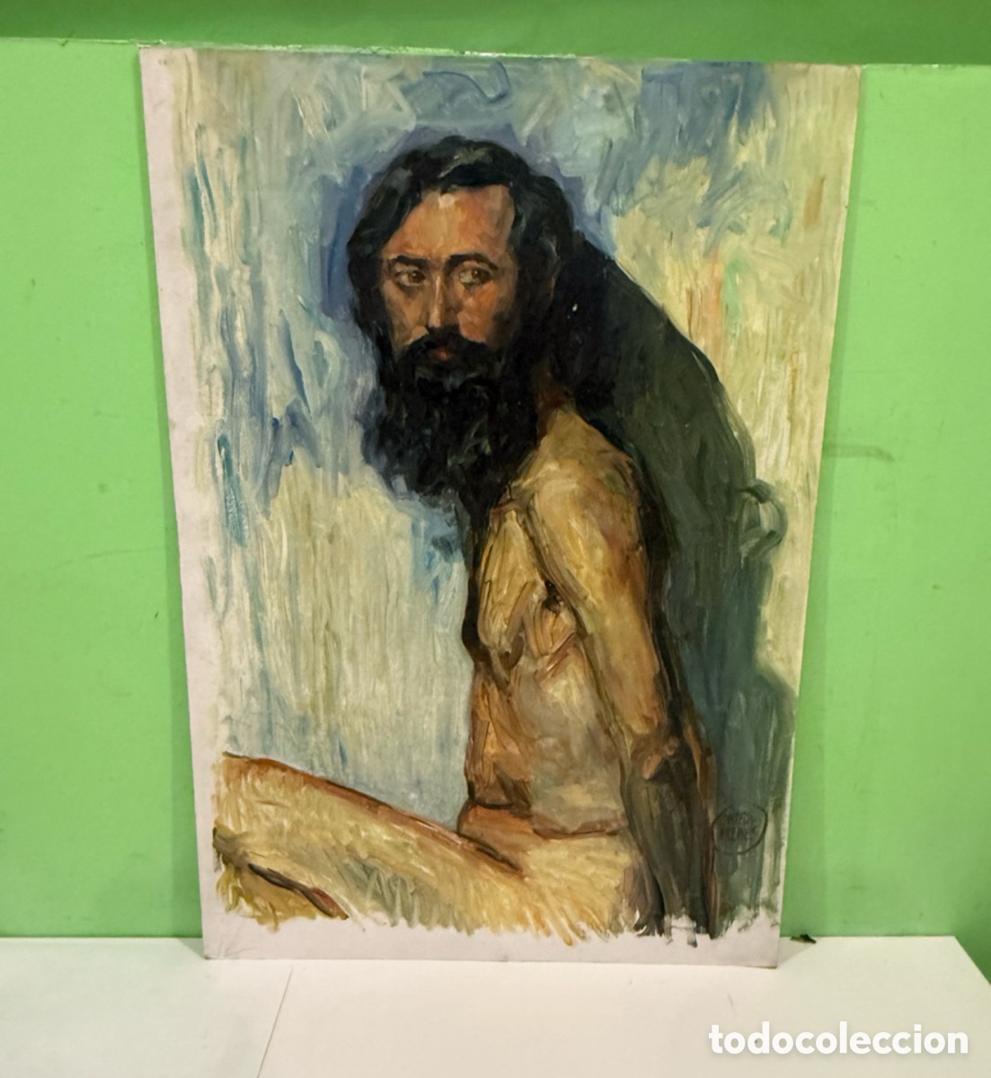 Art: Carles Prun&eacute;s (1937-2017) Figura masculina barbada firmada &ndash; &Oacute;leo sobre t&aacute;blex (56 x 80 cm)