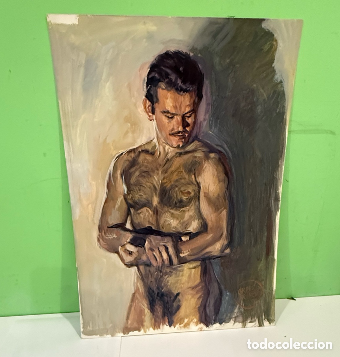 Art: Carles Prun&eacute;s (1937-2017) Desnudo masculino firmado &ndash; &Oacute;leo sobre t&aacute;blex (51 x 73 cm)