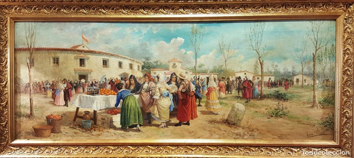 Arte: Cuadro Lucas Villamil. Firmado. Pintura &oacute;leo sobre lienzo. &ldquo;Entrada a los Toros&rdquo;