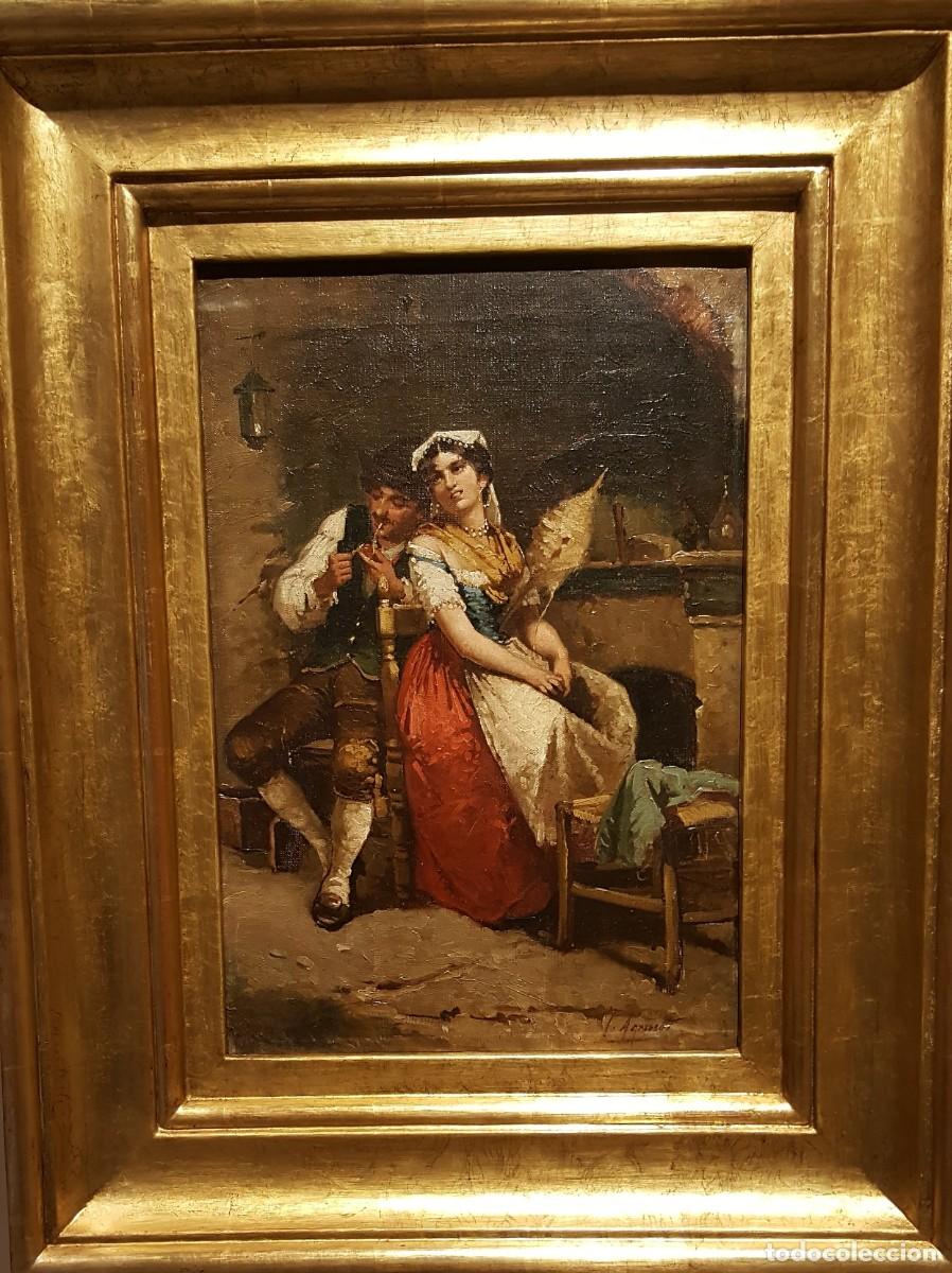 Kunst: Cuadro Joaqu&iacute;n Agrasot. firmado J Agrasot. Pintura &oacute;leo &rdquo;Interior napolitano costumbrista&rdquo;
