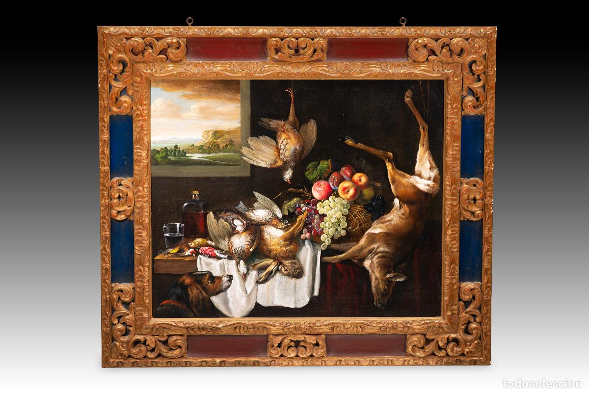 Arte: Bodeg&oacute;n. &Oacute;leo sobre lienzo. Escuela espa&ntilde;ola (Antonio Rivas), siglo XX.