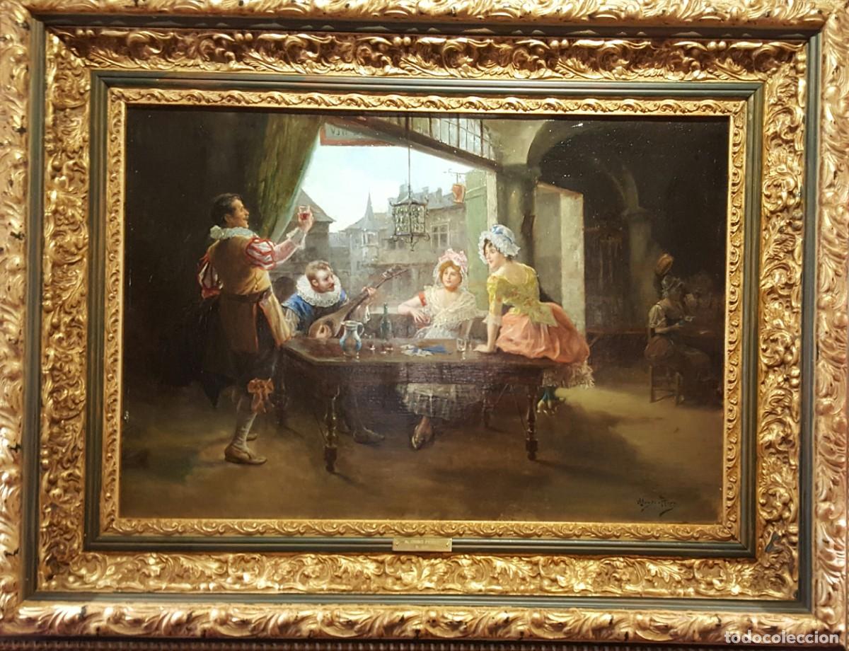Arte: Cuadro firmado ALONSO P&Eacute;REZ. Pintura &oacute;leo sobre lienzo. &ldquo;Fiesta en Par&iacute;s&rdquo;.