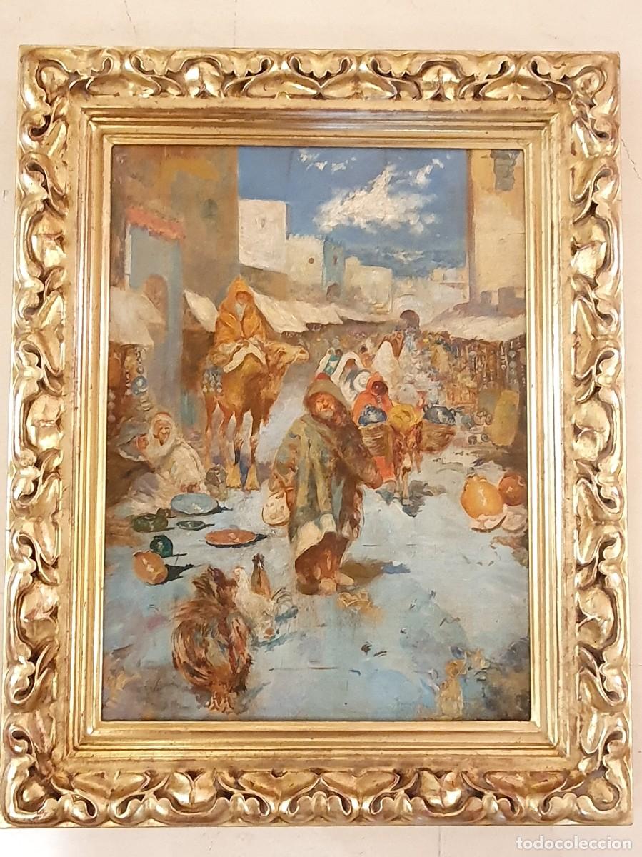 Arte: Cuadro Navarro Llorens. Firmado.Pintura &ograve;leo sobre tabla. &ldquo;Zoco de Marruecos&rdquo;