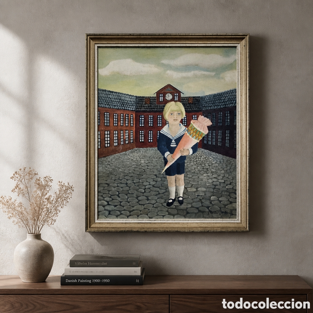 Arte: ILSE NENTWIG . ALEMANIA . PINTURA NAIF . TITULADO PRIMER DIA DE CLASE . OLEO SOBRE LIENZO