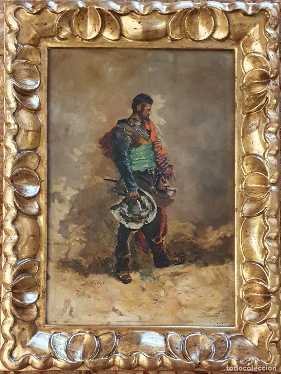 Arte: Cuadro Domingo Marqu&eacute;s. Firmado Domingo Pintura &oacute;leo sobre tabla. &ldquo;Soldado con casaca&rdquo;