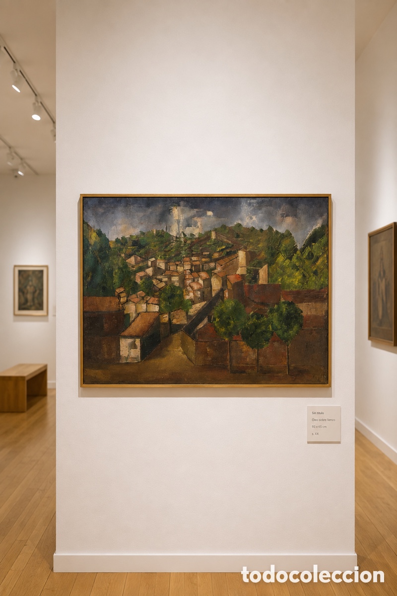 Arte: &Oacute;leo sobre lienzo doble cara &ndash; Paisaje urbano y bodeg&oacute;n &ndash; Escuela espa&ntilde;ola de mediados del siglo XX