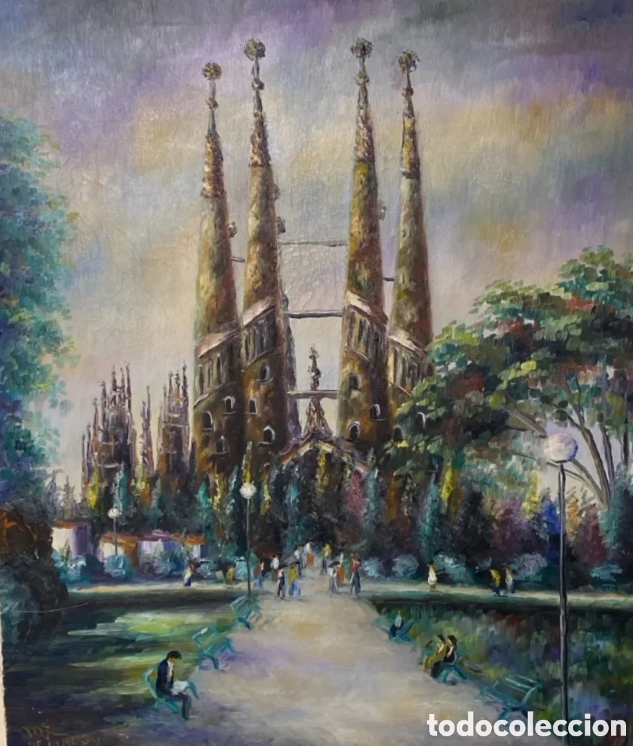 Art: Manuel L&oacute;pez Gonz&aacute;lez de Jabugo vistas Sagrada Familia Barcelona 1994 Siglo XX Firmada por 2 caras