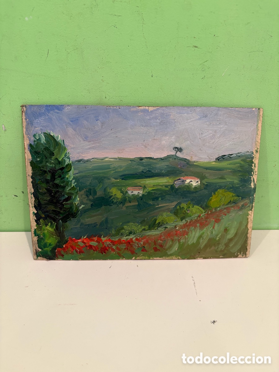 Kunst: Arturo Mart&iacute;nez Cabezas 1899 &oacute;leo sobre tablex paisaje catal&aacute;n.