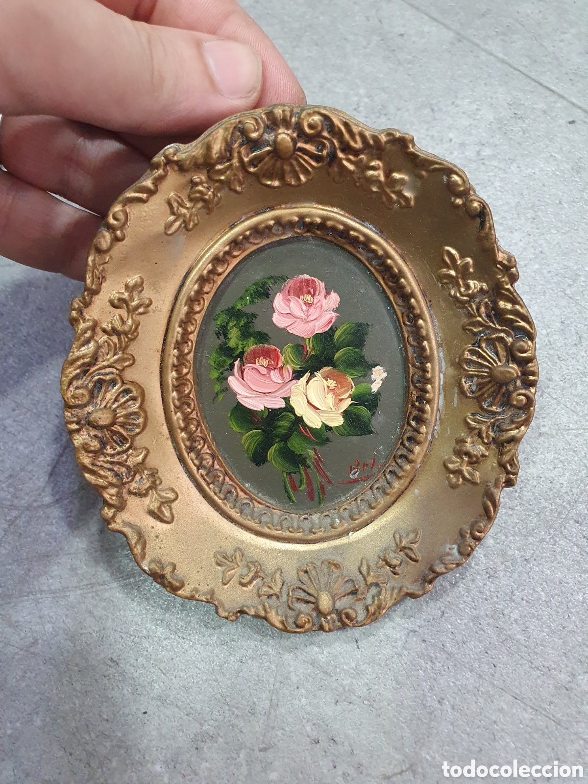 Art: Peque&ntilde;a pintura flores enmarcada. (L64)