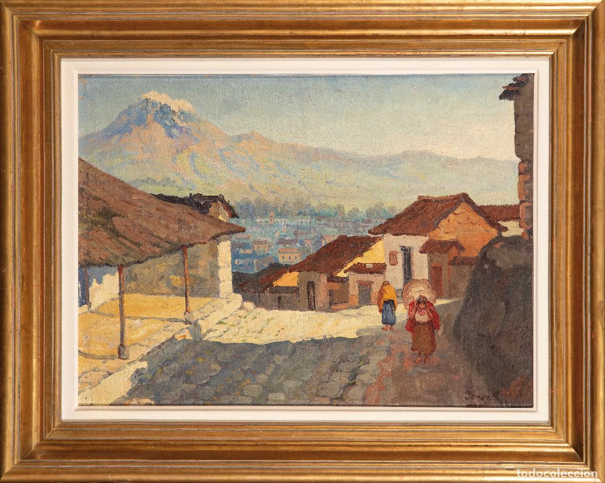 Arte: Calle de Carate paisaje andino &oacute;leo sobre lienzo Jos&eacute; Yepez Arteaga mediados del siglo XX