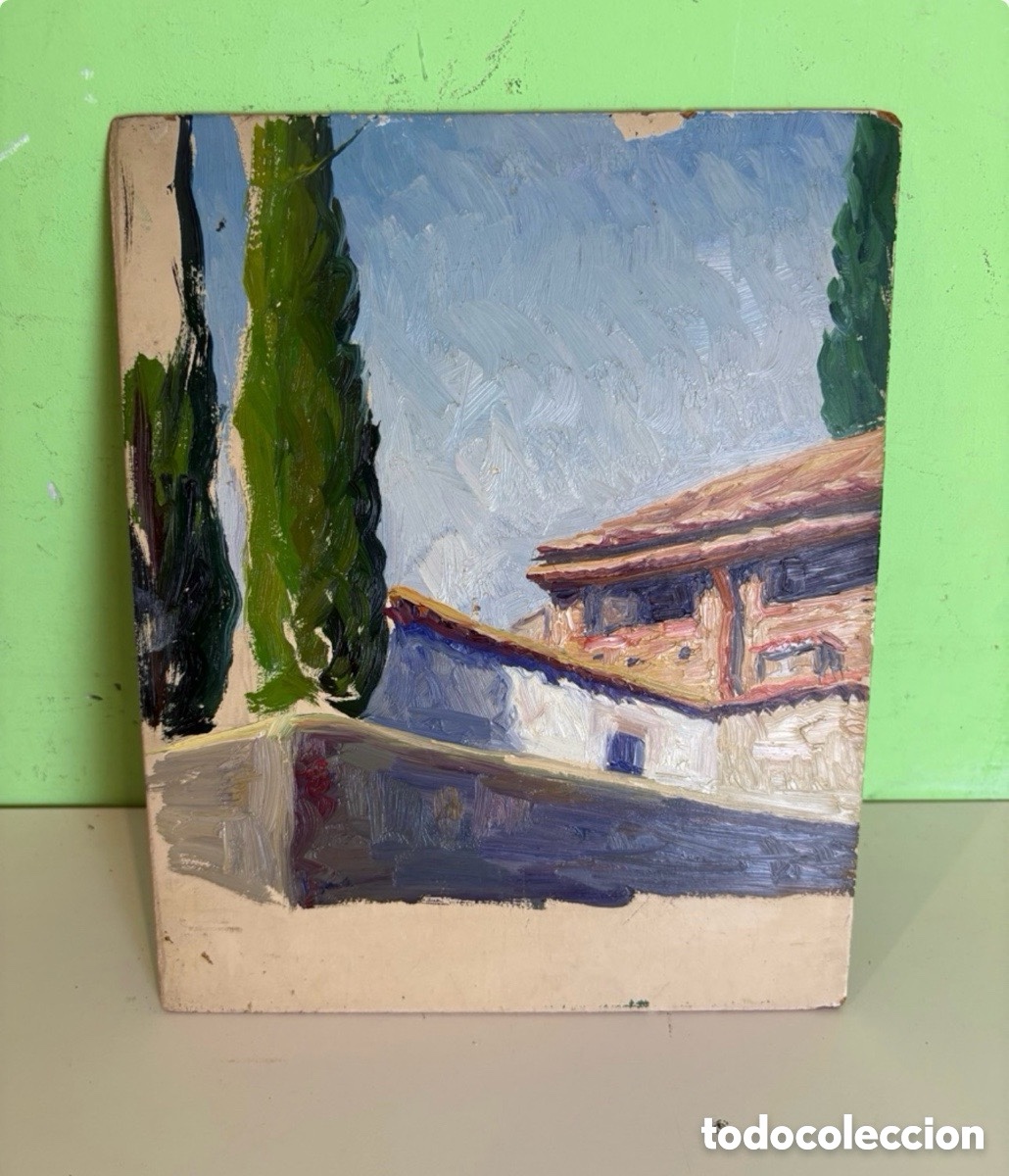 Arte: Arturo Mart&iacute;nez Cabezas (1899) paisaje mediterr&aacute;neo &oacute;leo sobre tablex estudio