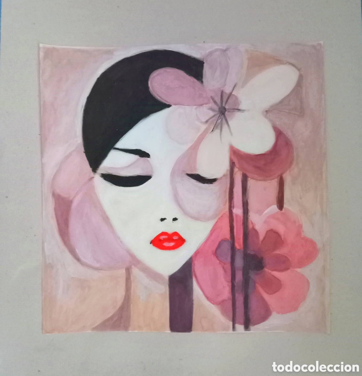 Arte: Original pintura cara abstracta (28) (t&eacute;cnica mixta) acuarela y acr&iacute;lico sobre papel cart&oacute;n doble...