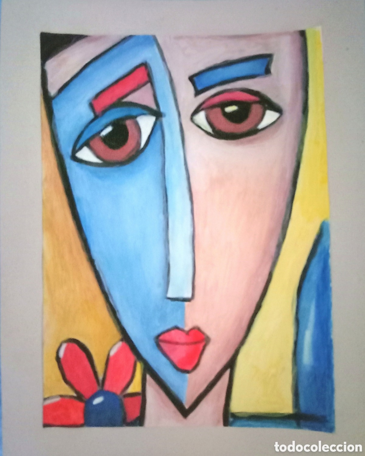 Arte: Original pintura cara abstracta (30) (t&eacute;cnica mixta) acuarela y acr&iacute;lico sobre papel cart&oacute;n doble...