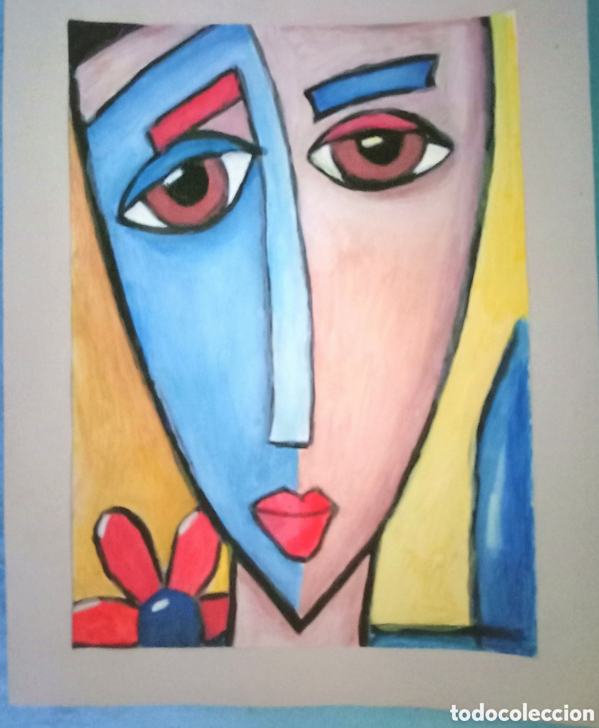 Arte: Original pintura cara abstracta (30) (t&eacute;cnica mixta) acuarela y acr&iacute;lico sobre papel cart&oacute;n doble...