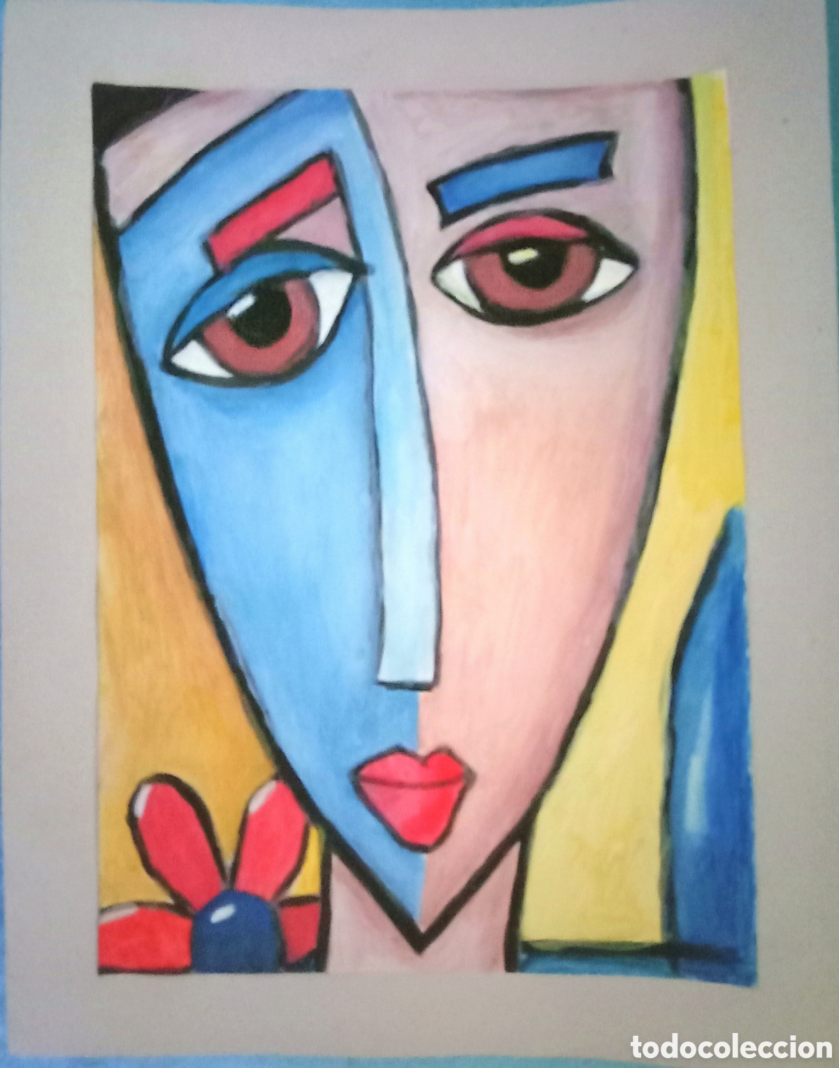 Arte: Original pintura cara abstracta (30) (t&eacute;cnica mixta) acuarela y acr&iacute;lico sobre papel cart&oacute;n doble...