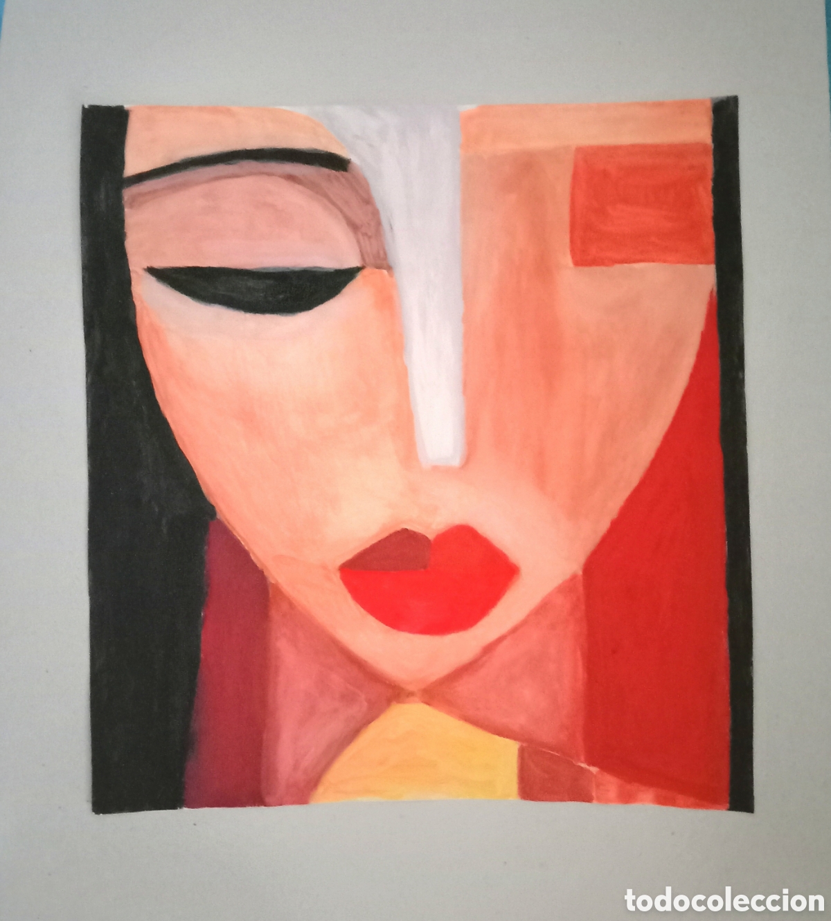 Arte: Original pintura cara abstracta (31) (t&eacute;cnica mixta) acuarela y acr&iacute;lico sobre papel cart&oacute;n doble...
