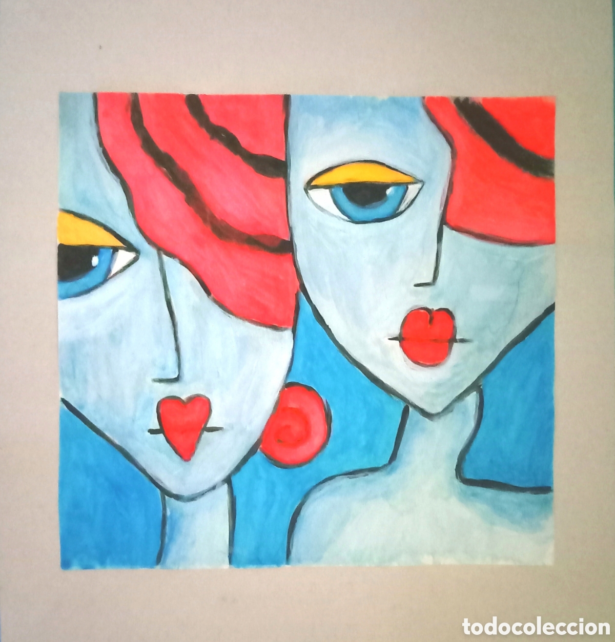 Arte: Original pintura cara abstracta (32) (t&eacute;cnica mixta) acuarela y acr&iacute;lico sobre papel cart&oacute;n doble...