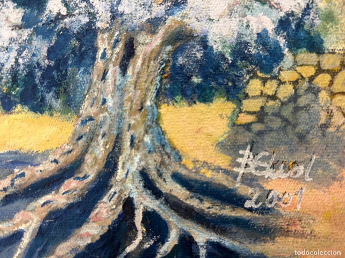 Arte: &Oacute;leo sobre Lienzo Original (2004) - Paisaje de Olivos y Pueblo Mediterr&aacute;neo