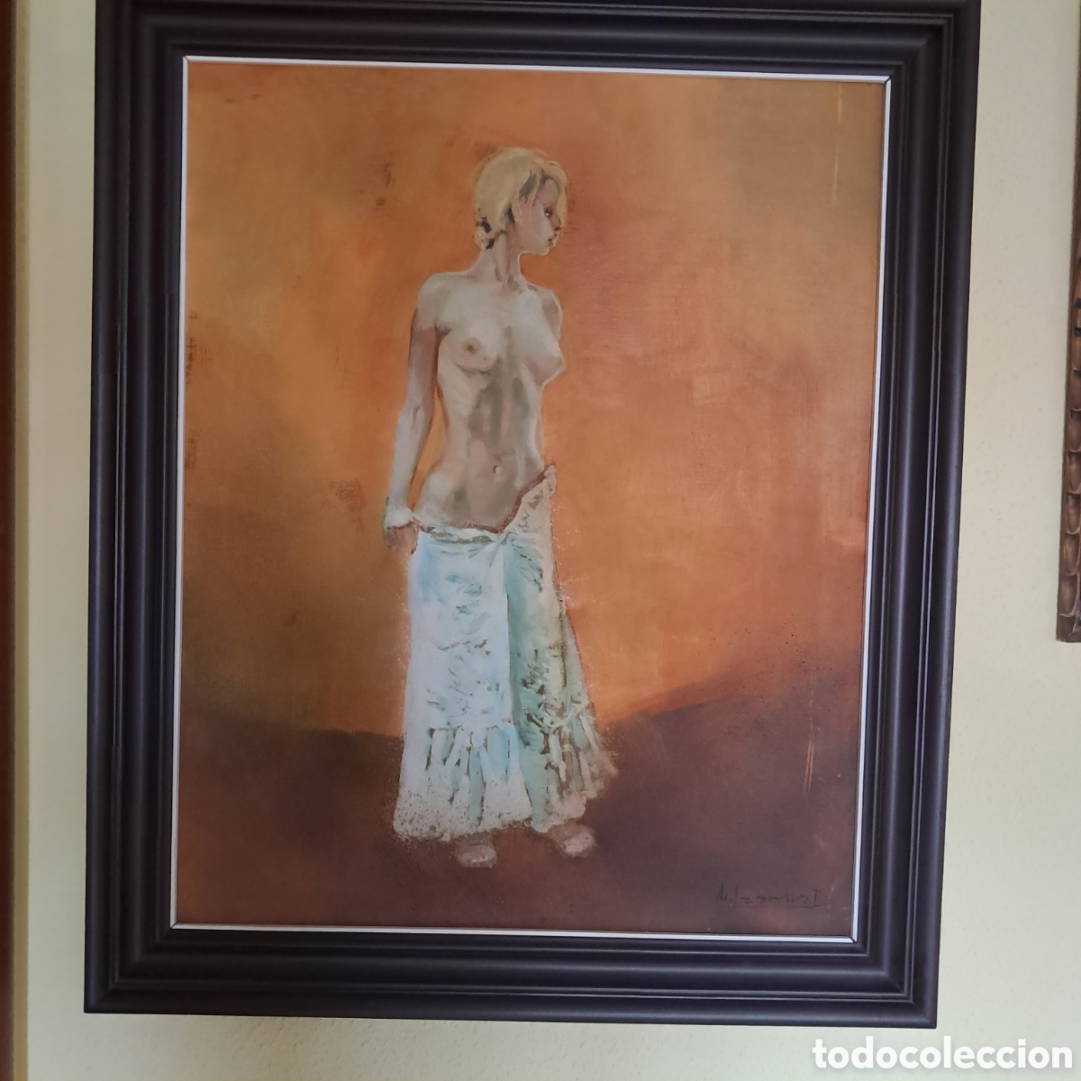 Arte: Oleo de Miguel Lapiedra, desnudo femenino, 94 x 78