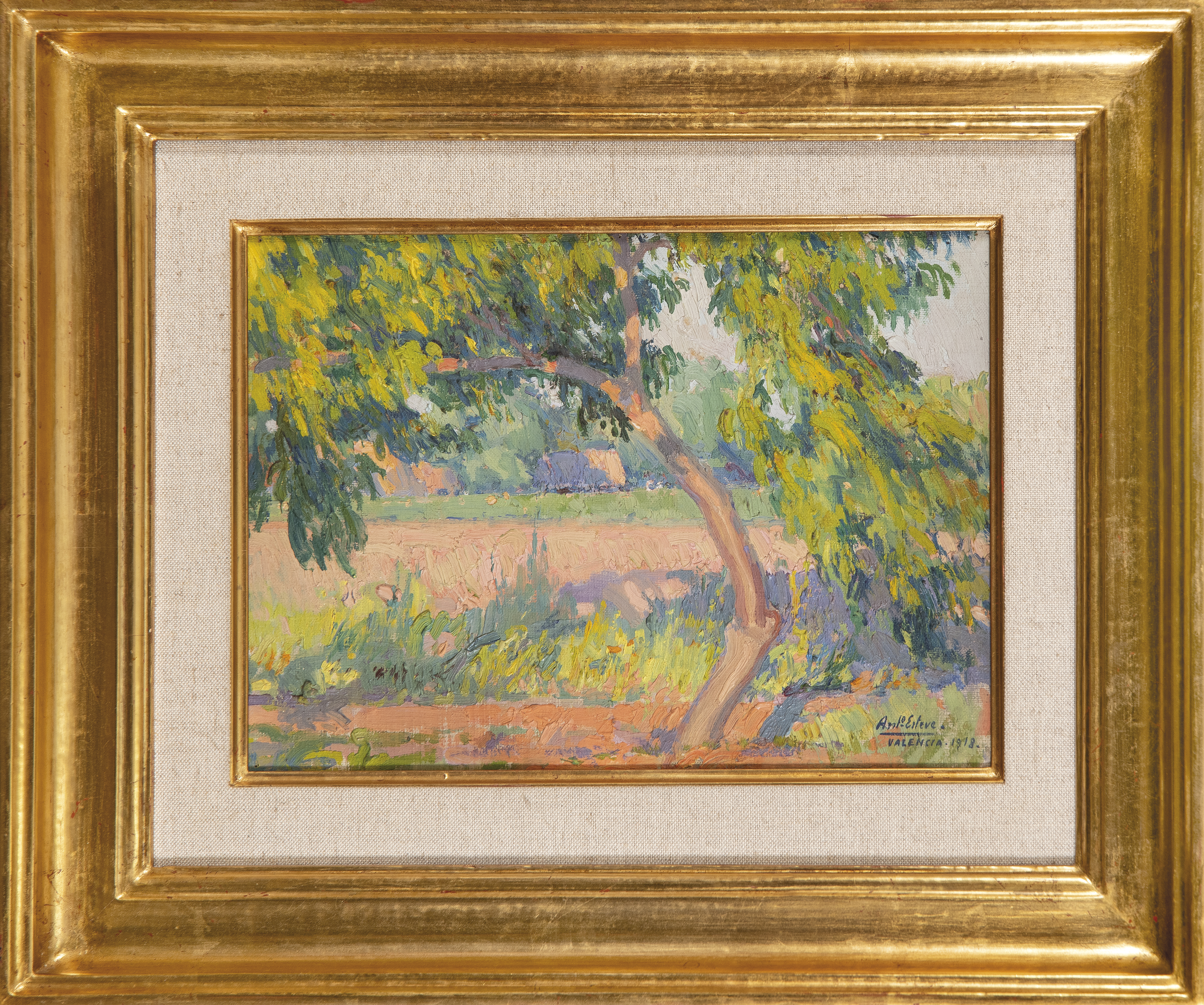 Arte: Paisaje de Valencia &oacute;leo sobre lienzo adherido a tabla Antonio Esteve Sen&iacute;s firmado fechado en 1918
