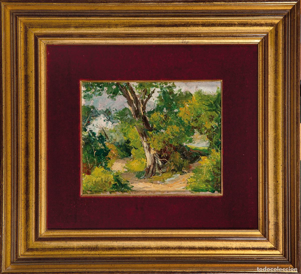 Arte: Paisaje &oacute;leo sobre tablex Julio Vila y Prades finales del siglo XIX