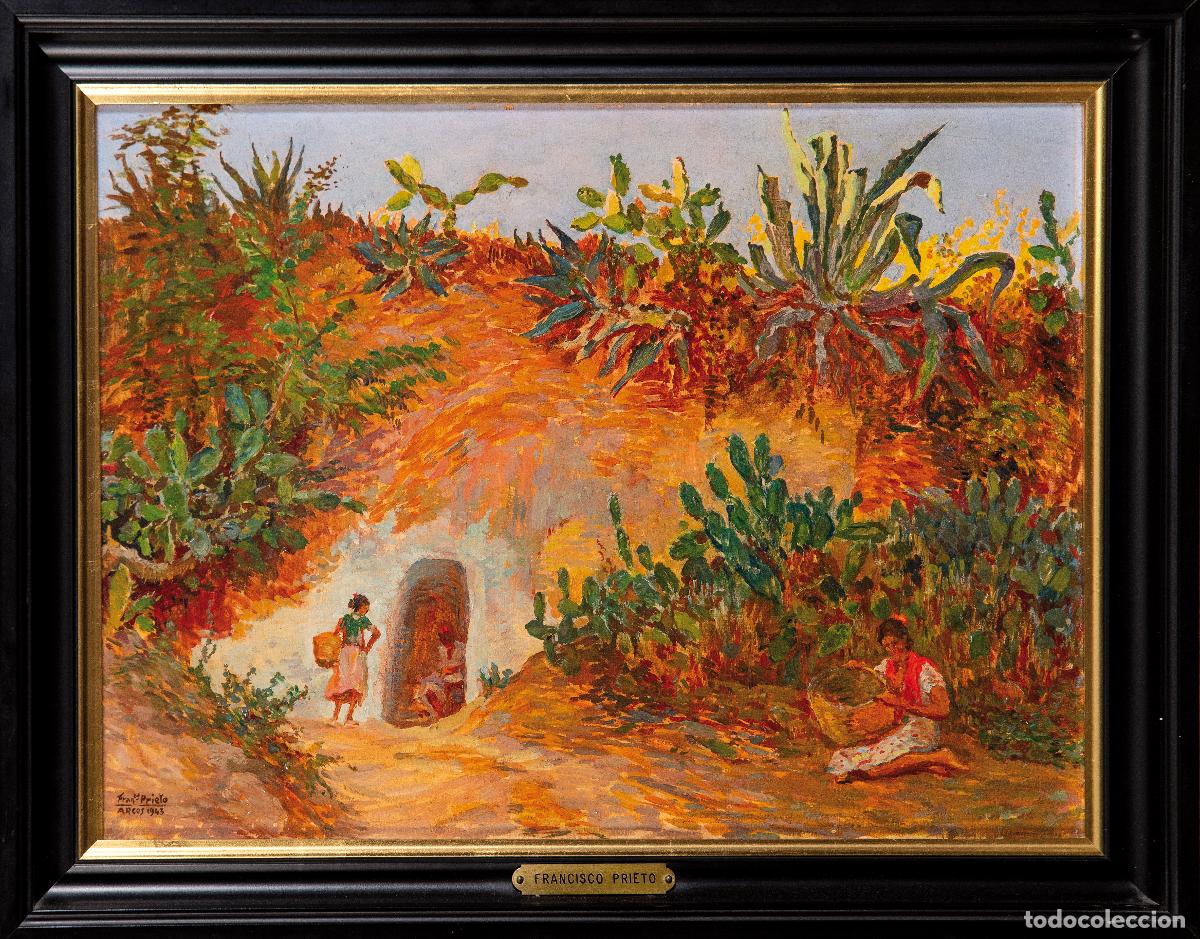 Arte: Paisaje de Arcos de la Frontera &oacute;leo sobre tabla Francisco Prieto Santos firmado y fechado en 1943