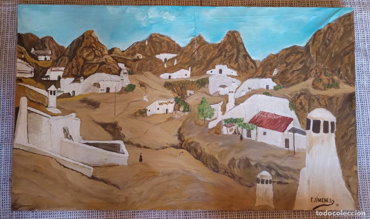 Arte: Pintura oleo sobre tela firmado F. Jimenes paisaje granadino
