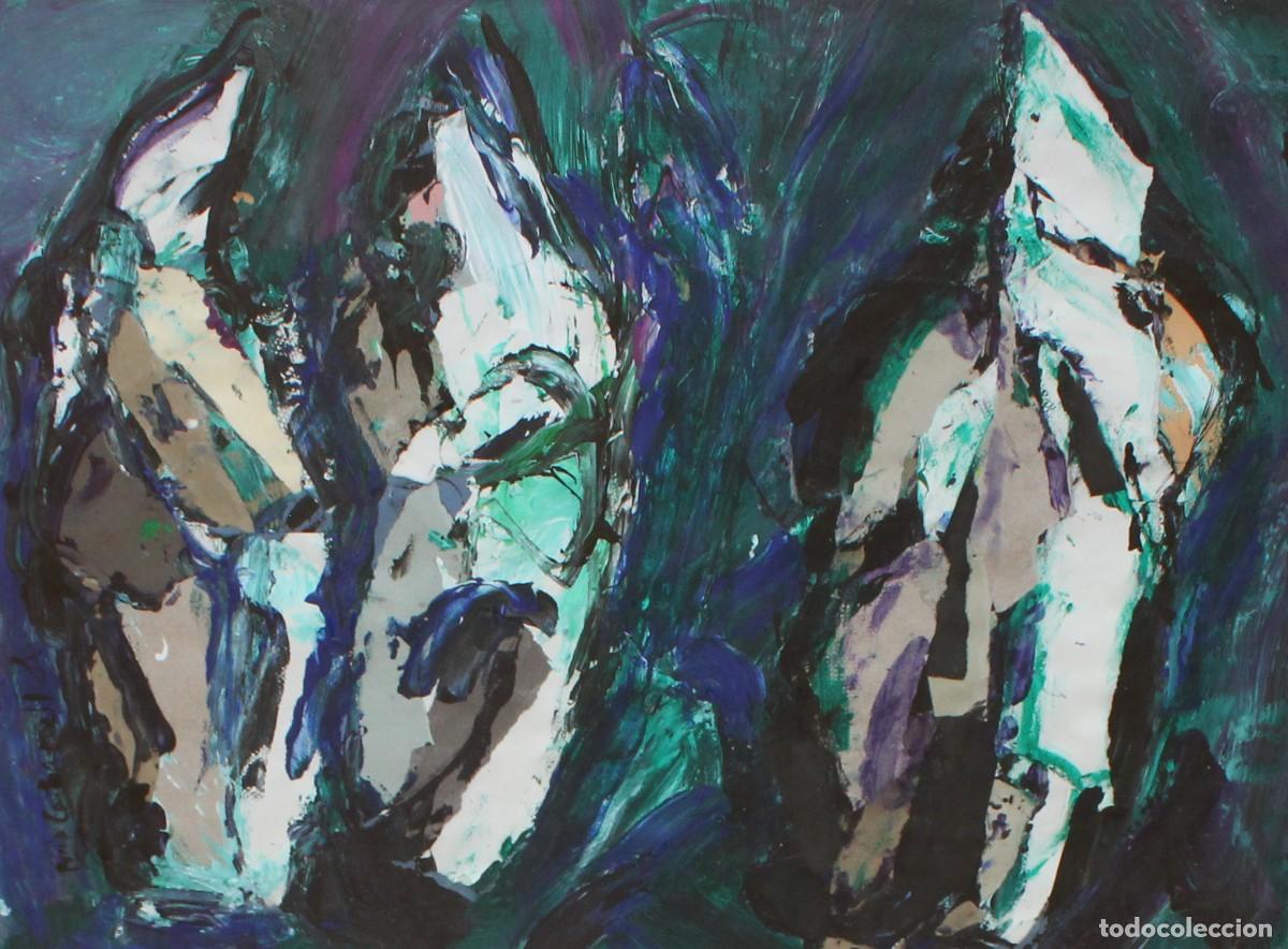 Arte: ANTONIO PERIS-CARBONELL (Valencia, 1957) OLEO SOBRE PAPEL TITULADO UN ALTO EN EL CAMINO. A&Ntilde;O 1986