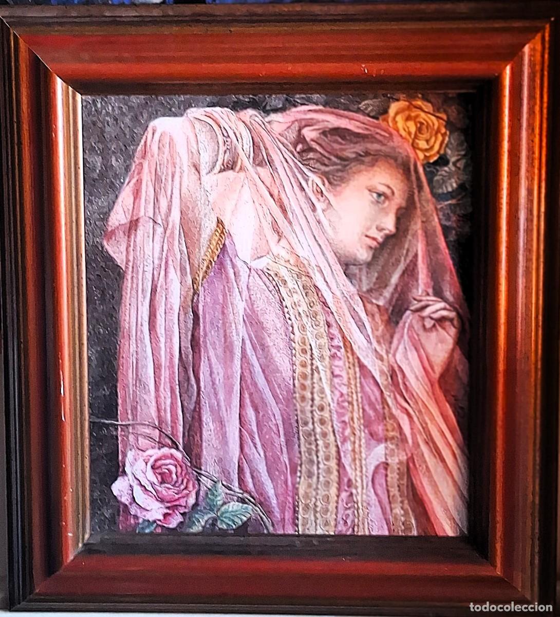 Arte: MIGUEL VICENS RIERA (OLIVA,VALENCIA,1949) &rdquo;DAMA CON TELAS&rdquo; &Oacute;LEO /TABLA (50 x 42) 70 x 62 ,A&Ntilde;O 1990