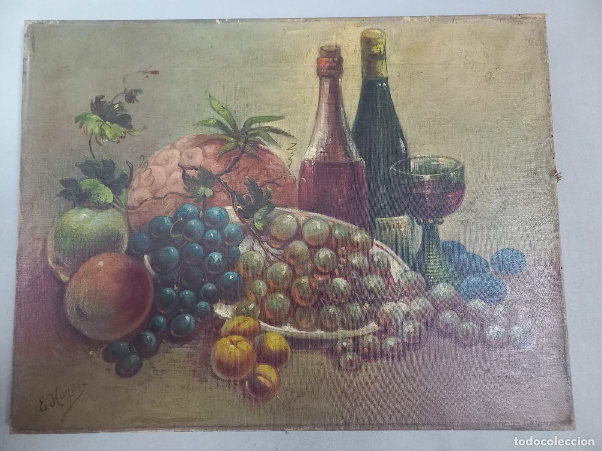 Arte: E. HUGAS. BODEG&Oacute;N. &Oacute;LEO SOBRE LIENZO. 52x40 cm