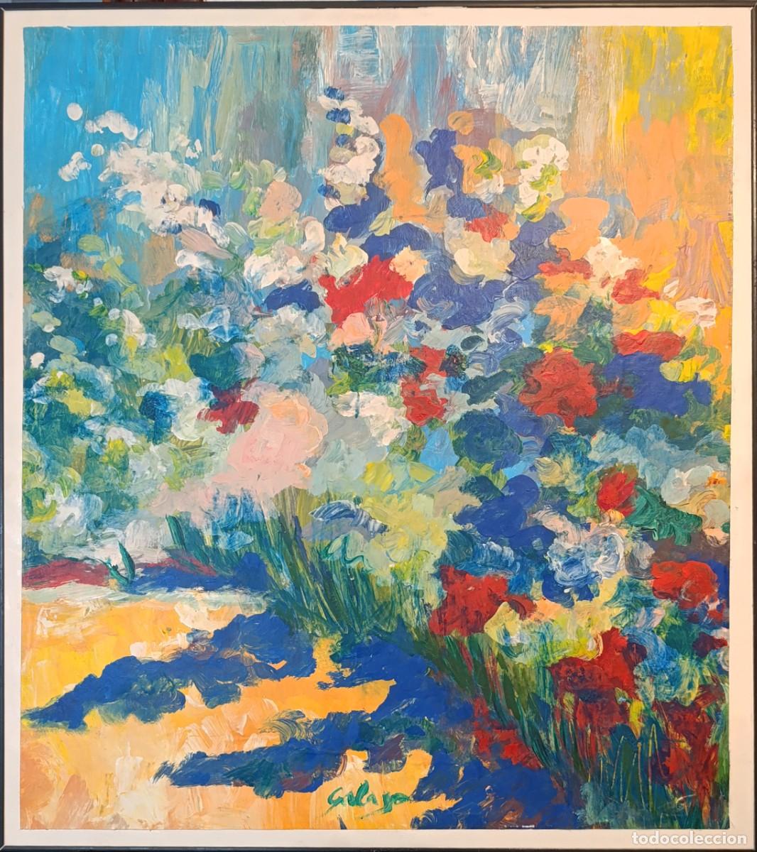 Arte: Flores- cuadro expresionista firmado (ilegible)