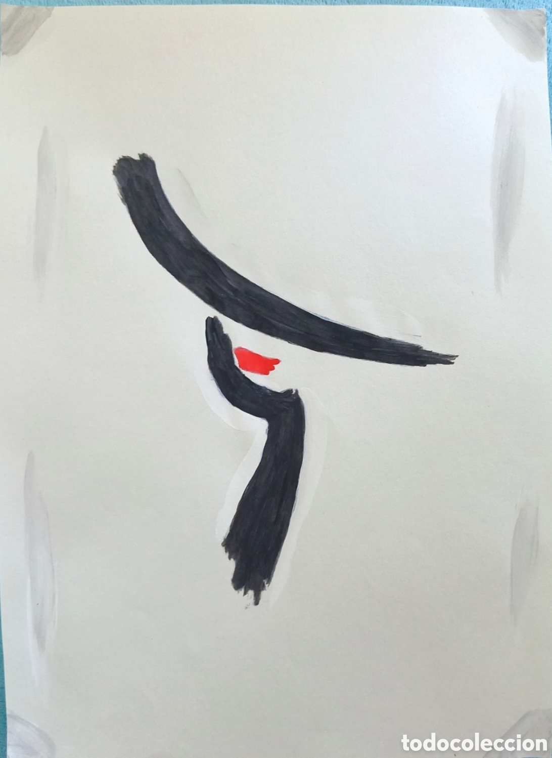Kunst: Original pintura mujer con sombrero trazos (15) (t&eacute;cnica mixta) acuarela y acr&iacute;lico sobre papel 30,5