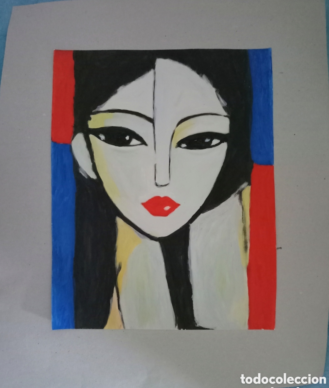 Kunst: Original pintura cara abstracta (27) (t&eacute;cnica mixta) acuarela y acr&iacute;lico sobre papel cart&oacute;n doble 41