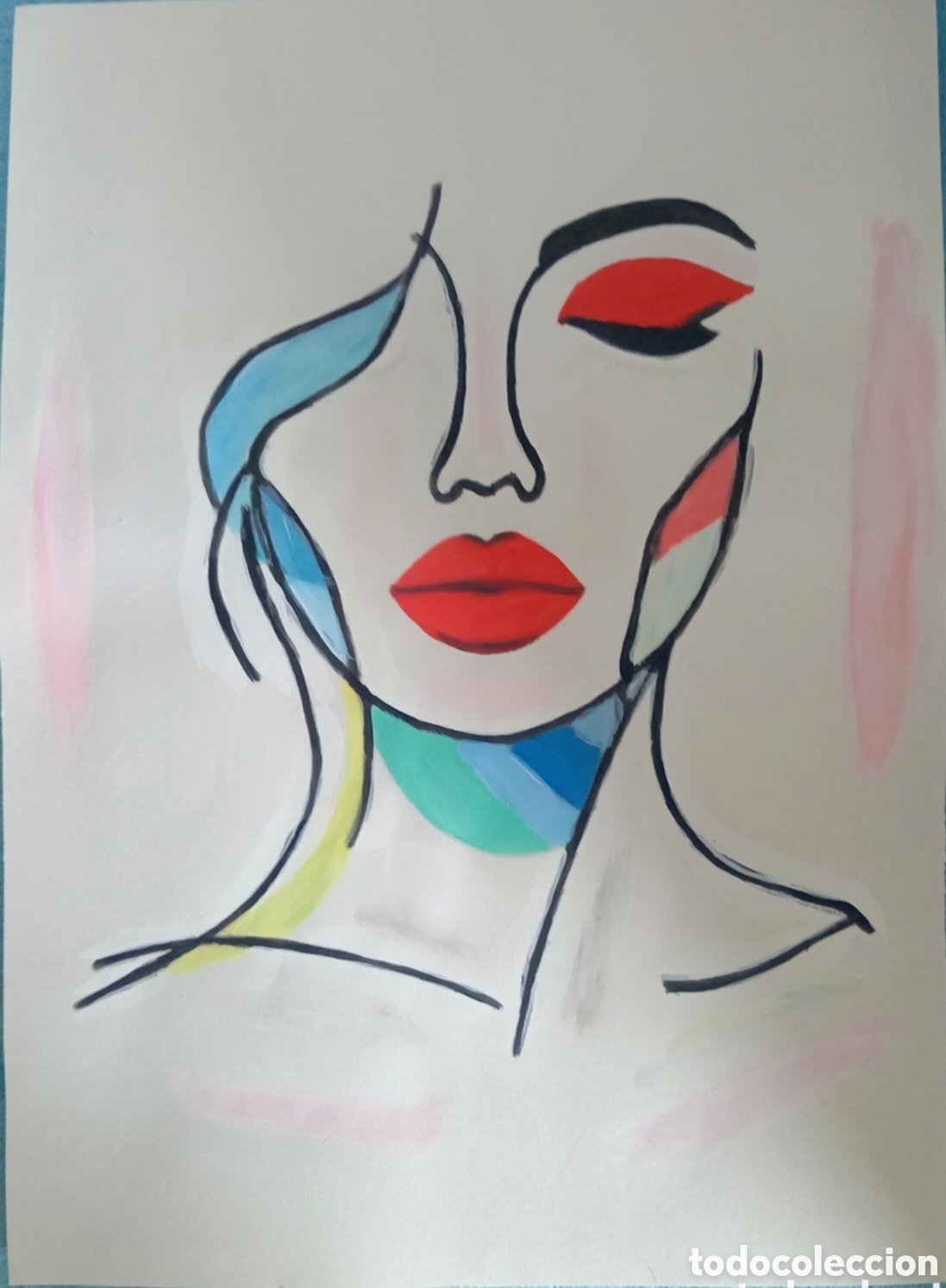 Kunst: Original pintura cara abstracta (21) (t&eacute;cnica mixta) acuarela y acr&iacute;lico sobre papel 30,5cm x 21,5cm