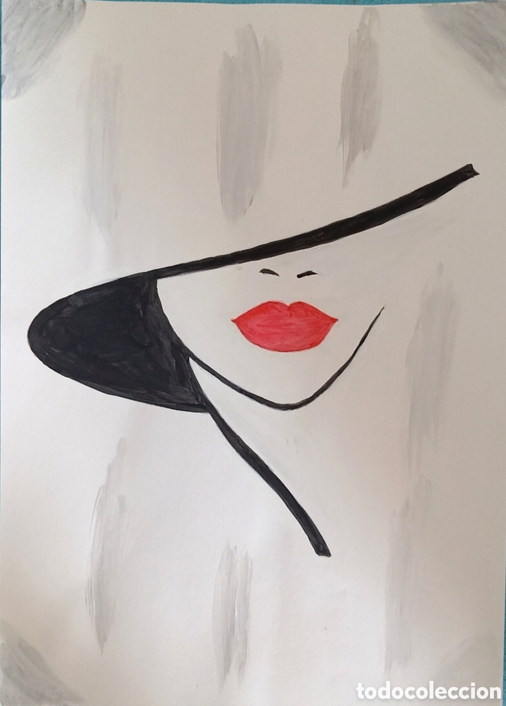 Kunst: Original pintura mujer con sombrero (7) acuarela sobre papel doble 29,6cm x 21cm. Muy bonita