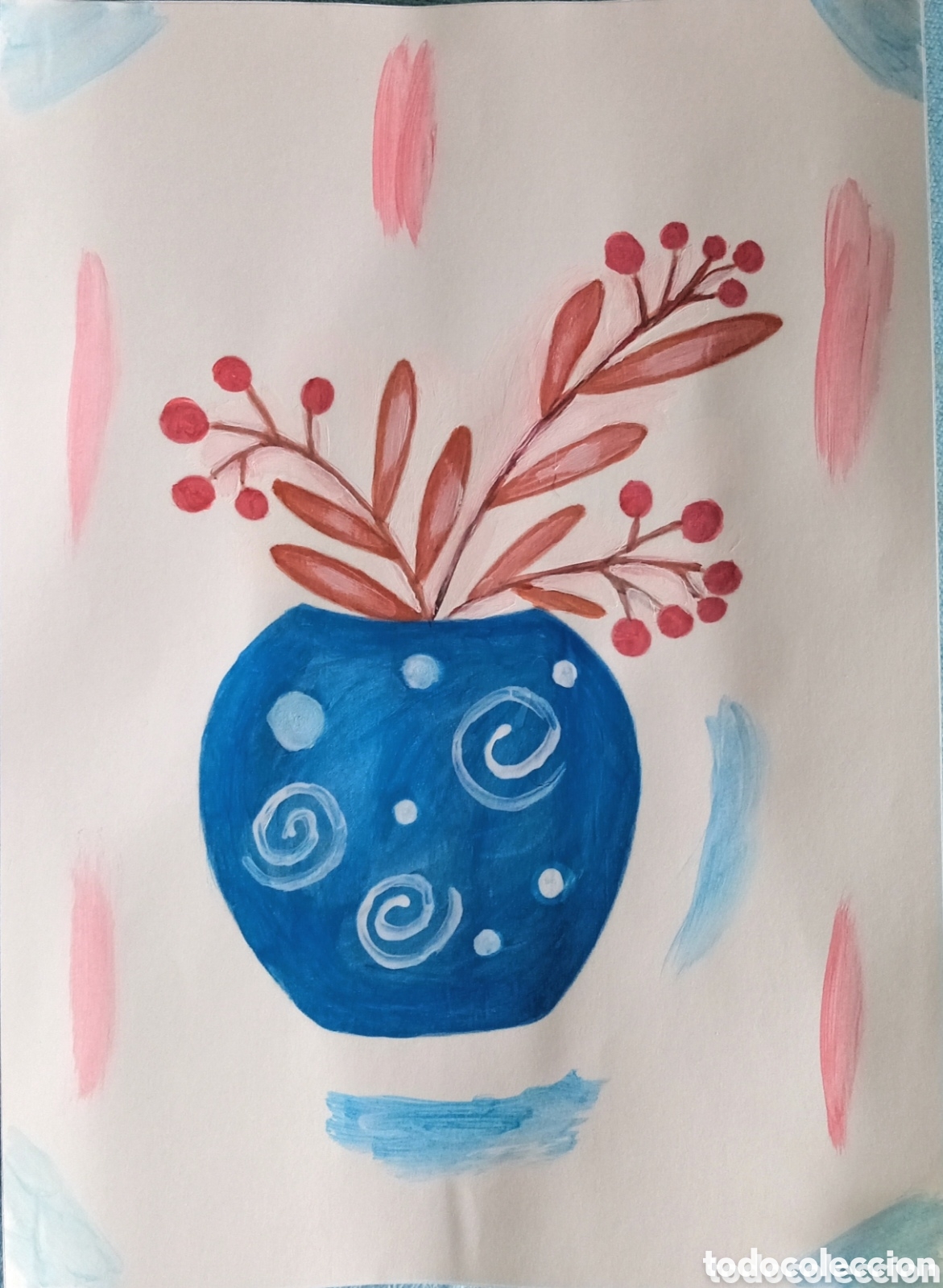 Arte: Original pintura bodeg&oacute;n trazos (13) (t&eacute;cnica mixta) acuarela y acr&iacute;lico sobre papel doble 29,6cm x