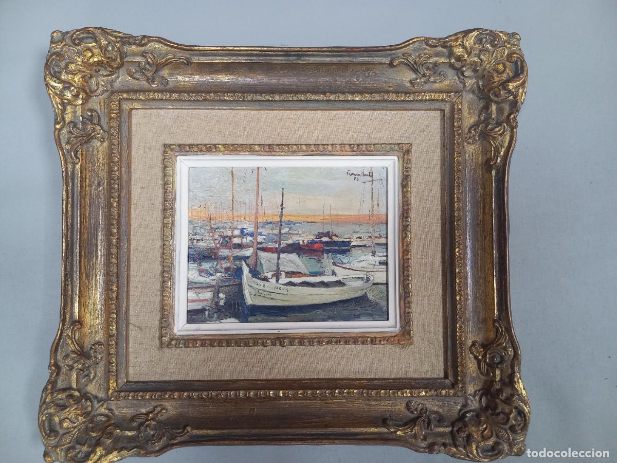 Arte: FERRAN MART&Iacute;. 1976. PUERTO. &Oacute;LEO SOBRE LIENZO. 24x19 cm. MARCO 50x45 cm