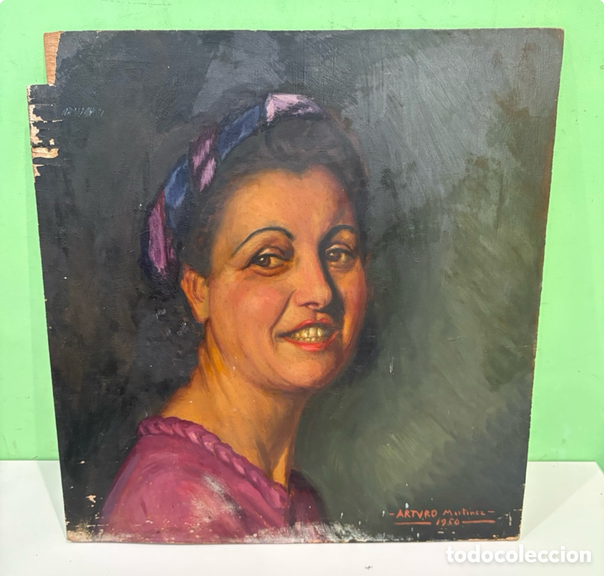 Kunst: Arturo Mart&iacute;nez Cabezas (1899) &ndash; Retrato femenino. &Oacute;leo sobre tabla. 1950