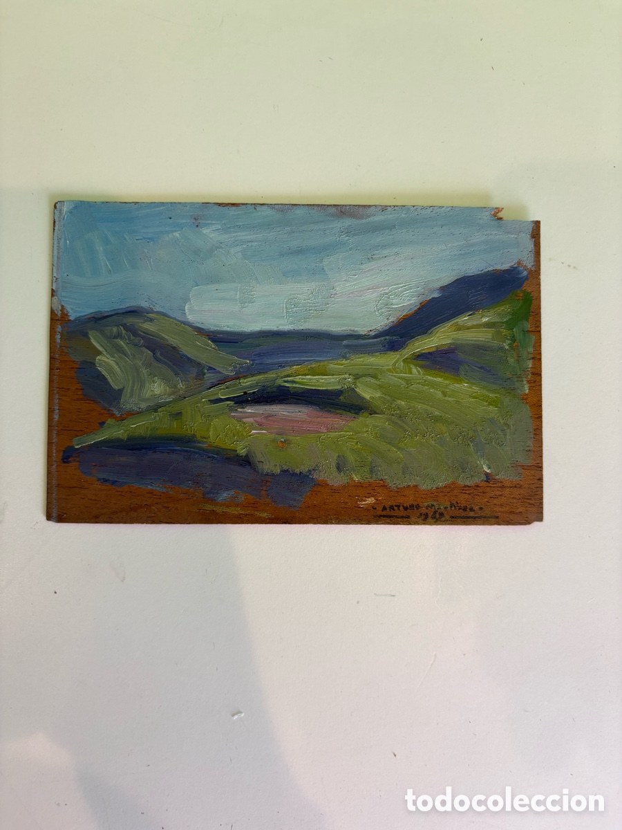 Kunst: Arturo Mart&iacute;nez Cabezas (1899) &ndash; Paisaje de monta&ntilde;a. &Oacute;leo sobre tabla. 1960.