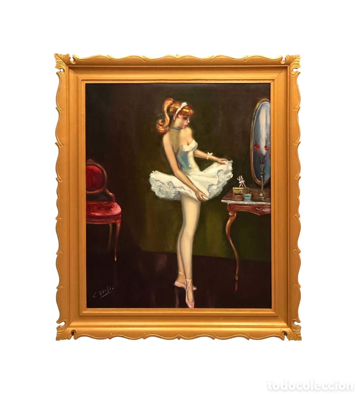 Arte: &rdquo;Bailarina ante el Espejo&rdquo; C.Alonso, a&ntilde;os 60 del S.XX aprox, 90x77cm