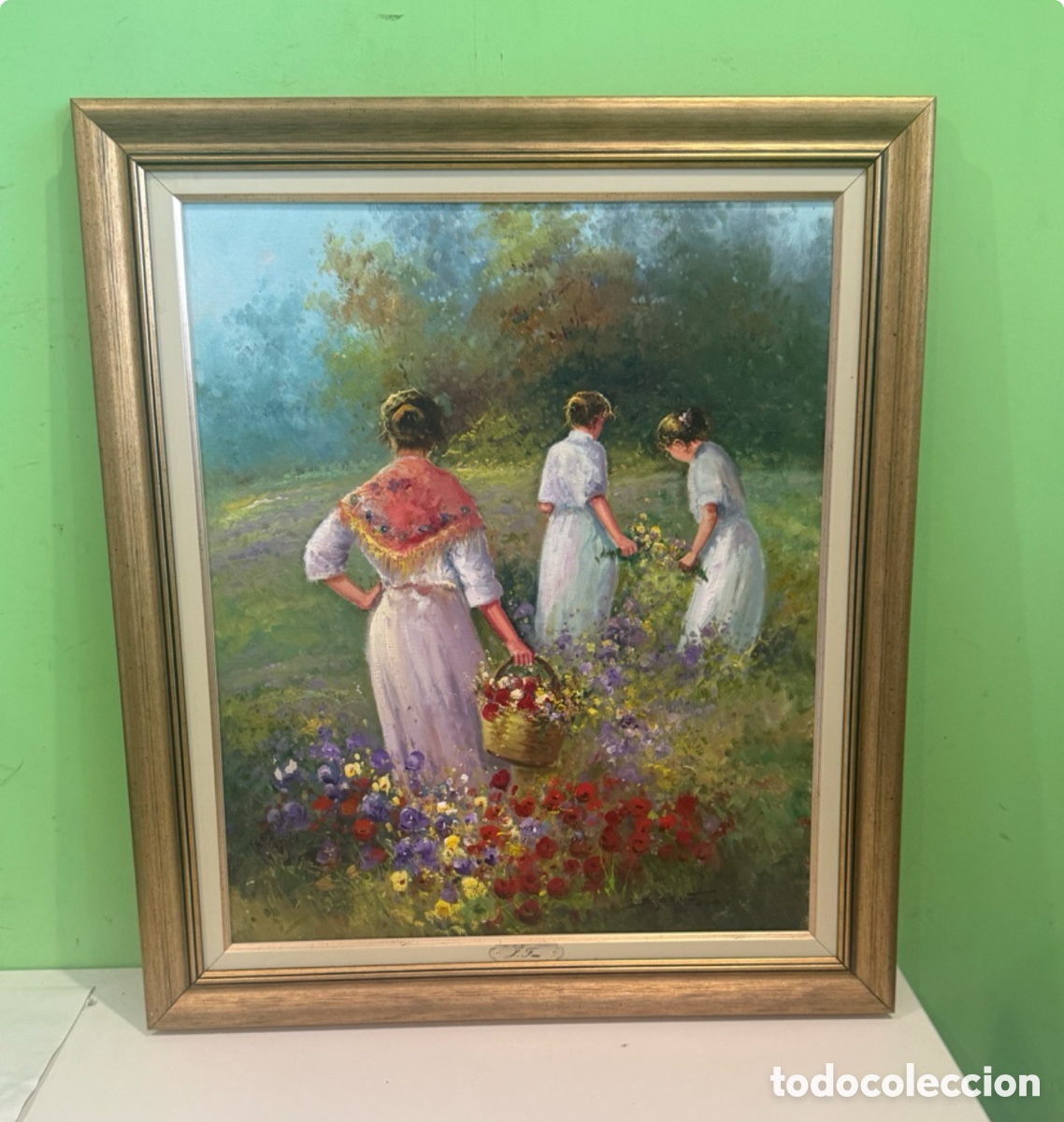 Art: Jos&eacute; Ferri (Alicante) &ndash; &Oacute;leo sobre lienzo &ldquo;Recolectoras de flores&rdquo; firmado (68 &times; 60 cm)
