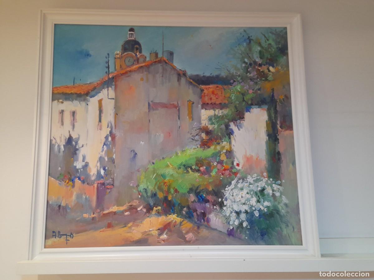 Arte: Pintura al &oacute;leo firmada &ndash; Escena de pueblo mediterr&aacute;neo