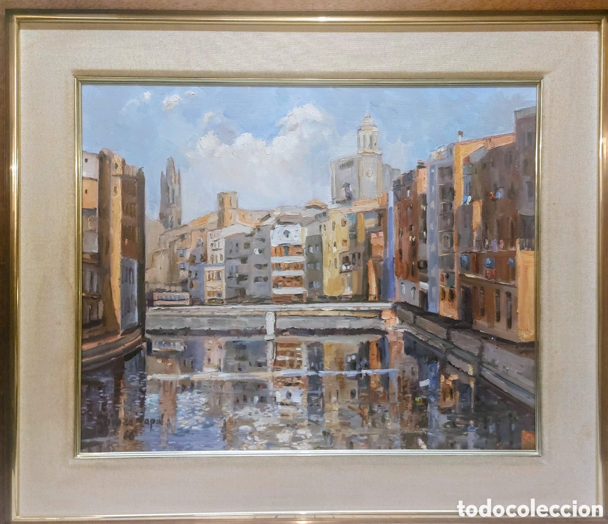 Arte: GAINZA NAPAL OLEO TELA 50X61.MAS MARCO TEMA GERONA CASAS DELNRIO O&Ntilde;AR DE 1986