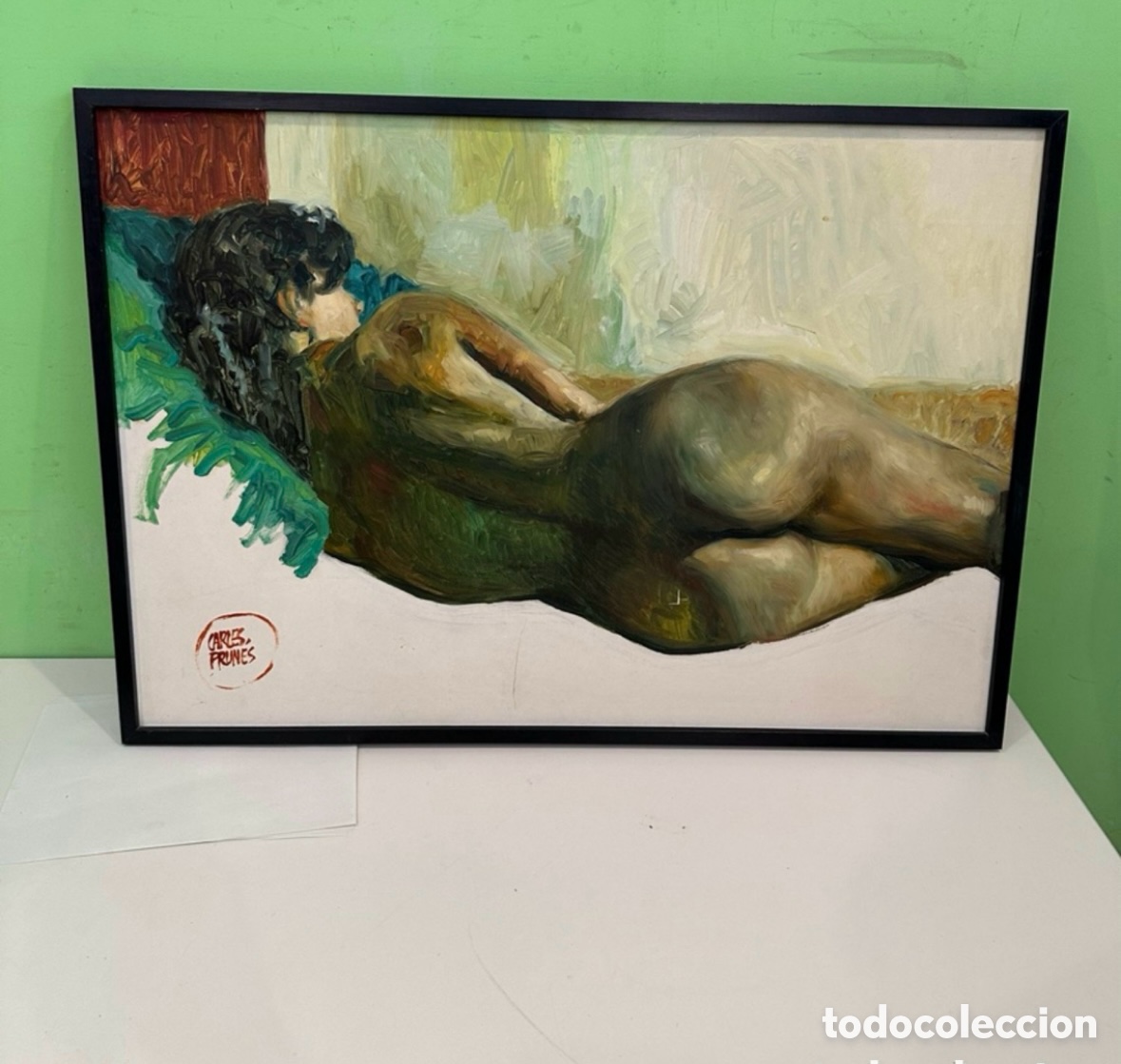 Kunst: Carles Prun&eacute;s (Barcelona, 1937-2017) &Oacute;leo original sobre tablex firmado. Desnudo femenino.