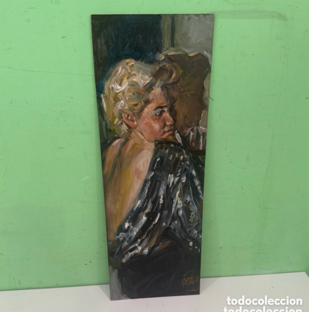 Kunst: Carles Prun&eacute;s (1937-2017) &Oacute;leo sobre tablex - Retrato femenino firmado (50 x 18 cm)