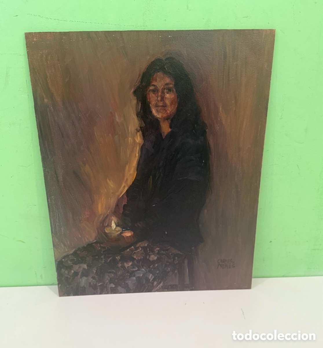 Kunst: Carles Prun&eacute;s (1937-2017) &Oacute;leo sobre tablex - Retrato femenino firmado (41 x 33 cm)