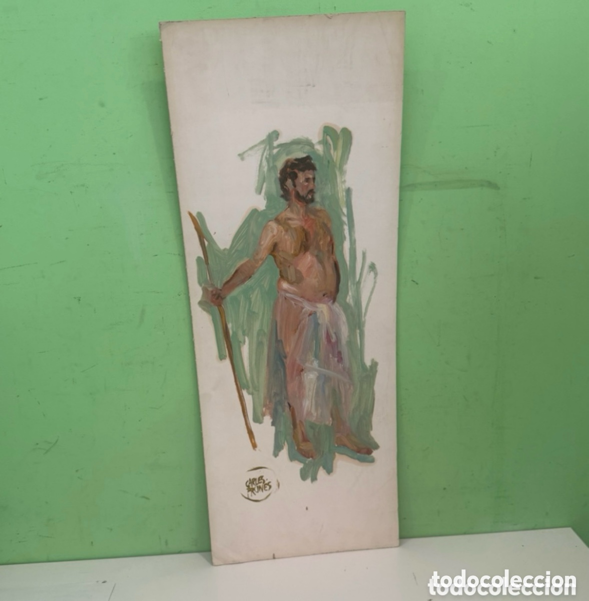Kunst: Carles Prun&eacute;s (1937-2017) &Oacute;leo sobre tablex - Posible autorretrato firmado (27 &times; 70 cm)