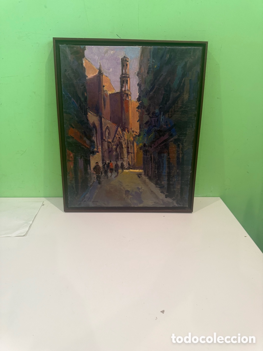Arte: &Oacute;leo sobre lienzo firmado &ndash; Santa Maria del Mar, Barcelona (52 x 45 cm)